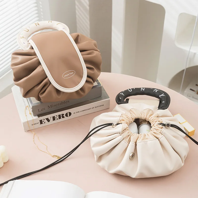 

Lazy Drawstring Cosmetic Bag Skincare Large Capacity Pouch High Quality Makeup Travel Handbag Portable Beautiful Storage Kits