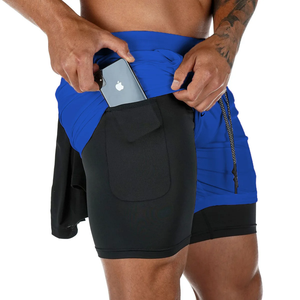 Men Running Shorts Camo Gym Sports Shorts 2 in 1 Quick Dry Workout Fitness Training Jogging Short Summer with Pocket Men Shorts 4