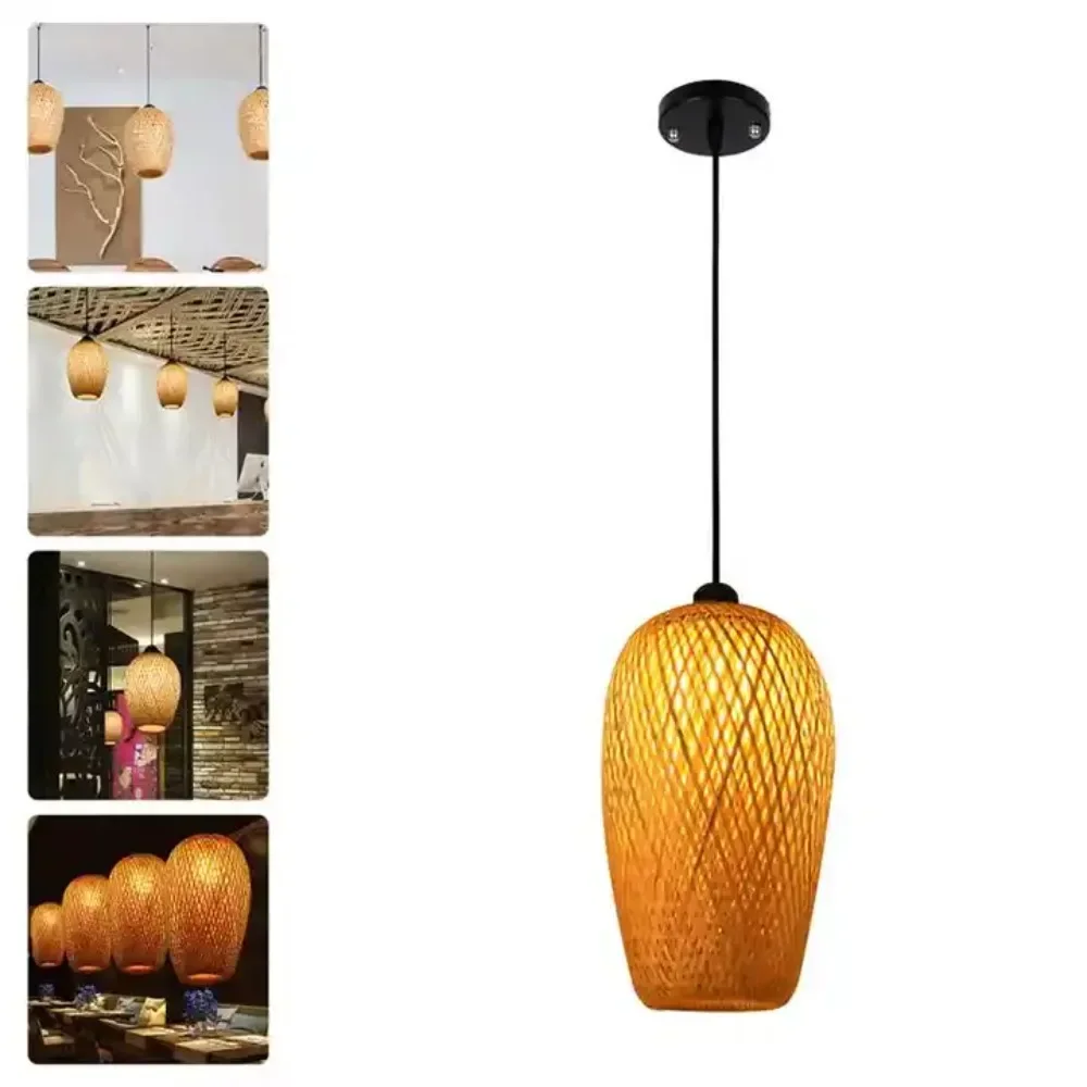 

Подвесные светильники из бамбука в натуральном стиле, китайские плетеные висячие лампы ручной вязки для сада, ресторана, домашний декор, осветительные приборы
