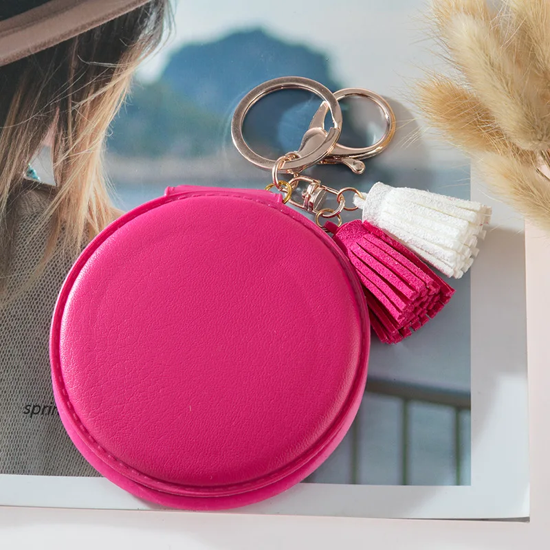 Solid Color Cosmetic Mirror Keychain Mini Makeup Mirror Fashion Bag Pendant  Trend Jewelry Car Key Chain Gift Keychain Accessory