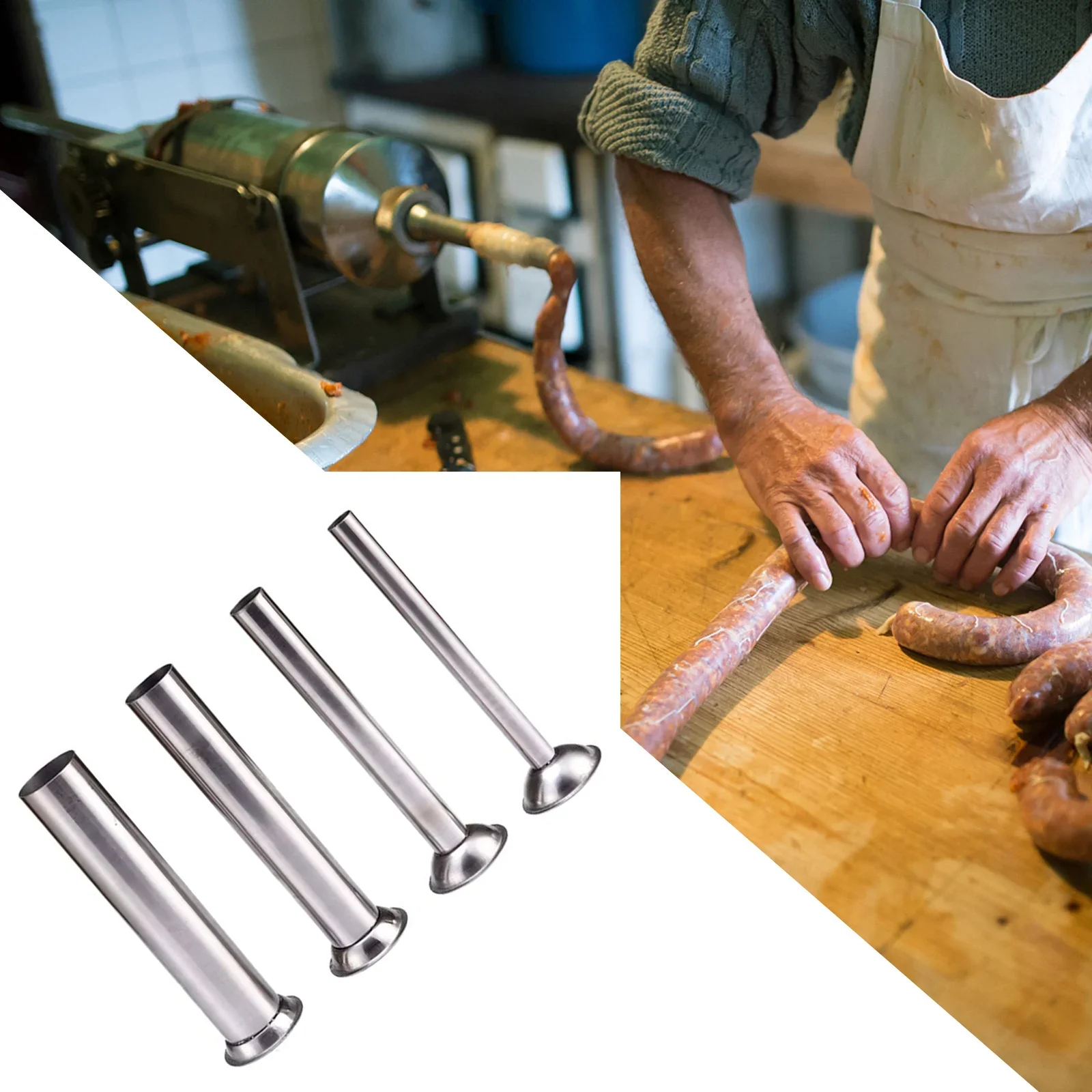 3 Sizes Sausage Stuffer Tubes Stainless Steel Grinder Stuffer Filling Tubes For Sausage Stuffling 1.5cm, 2.2cm, 3.1cm, 3.8cm