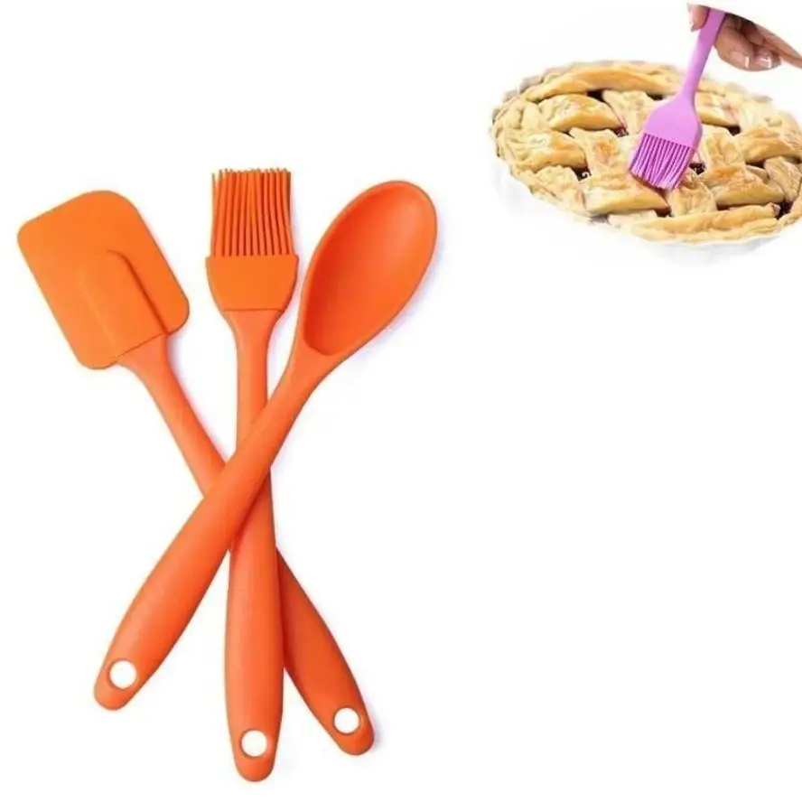 Silicone Kitchen Utensil Set - Non-Stick Cooking Tools Trio: Spatula, Shovel, and Soup Spoon