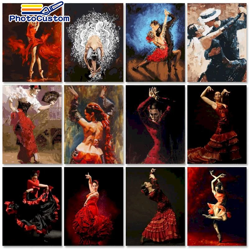 

PhotoCustom интерьерная краска по номерам, фигурка, искусственная Краска на холсте, краска для рисования танцора «сделай сам», краска по номерам для взрослых, ремесла, домашний декор