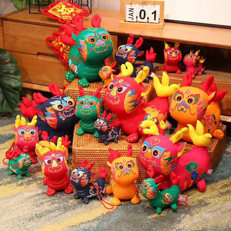 

New Year Chinese Drama Style Zodiac Mascot Dragon Plush Toys Soft Stuffed Animal Lucky Dragon Plushie Doll Pendant Store Decor