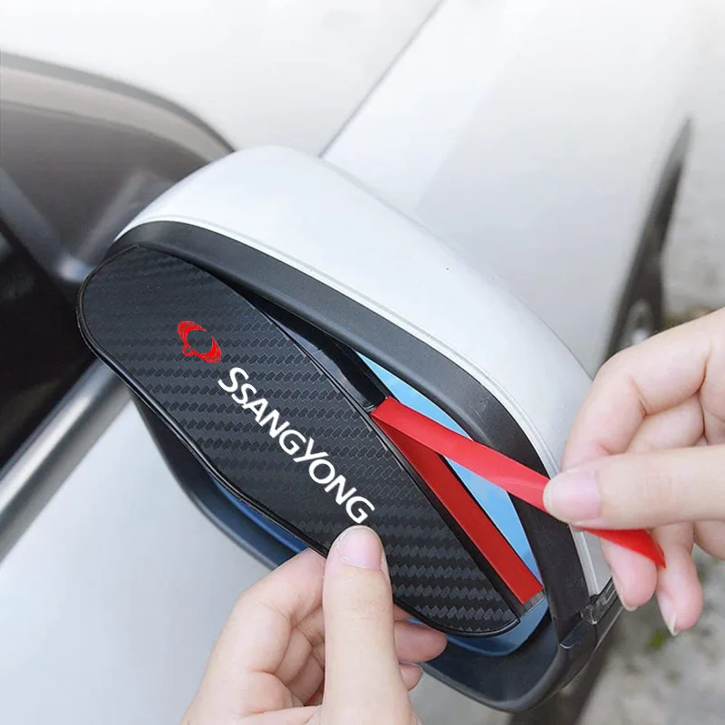2pcs Car Rear View Mirror Rain Eyebrow Visor Carbon Fiber Rain Cover for SsangYong Rexton Actyon Sport Xlv Auto Accessories