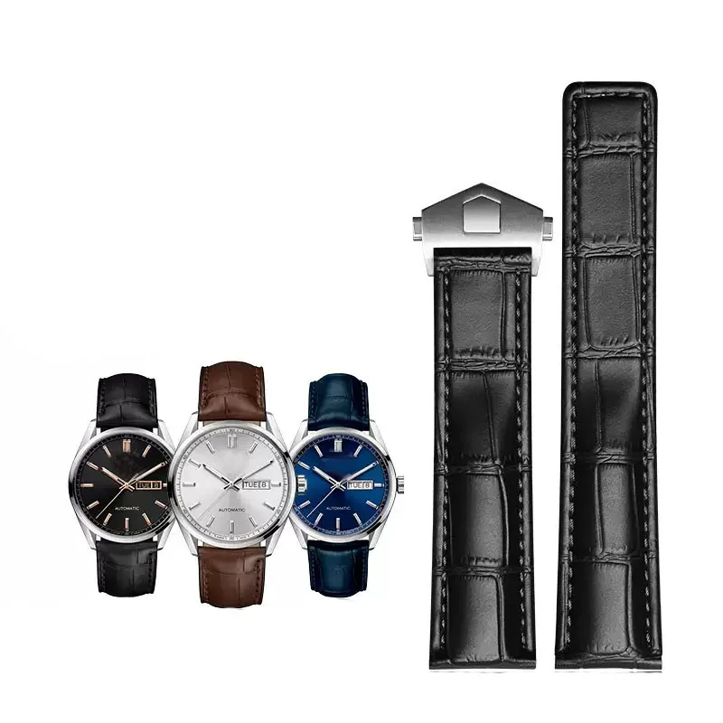 Elegant Genuine Leather Watch Strap - Black/Brown, 19mm-22mm