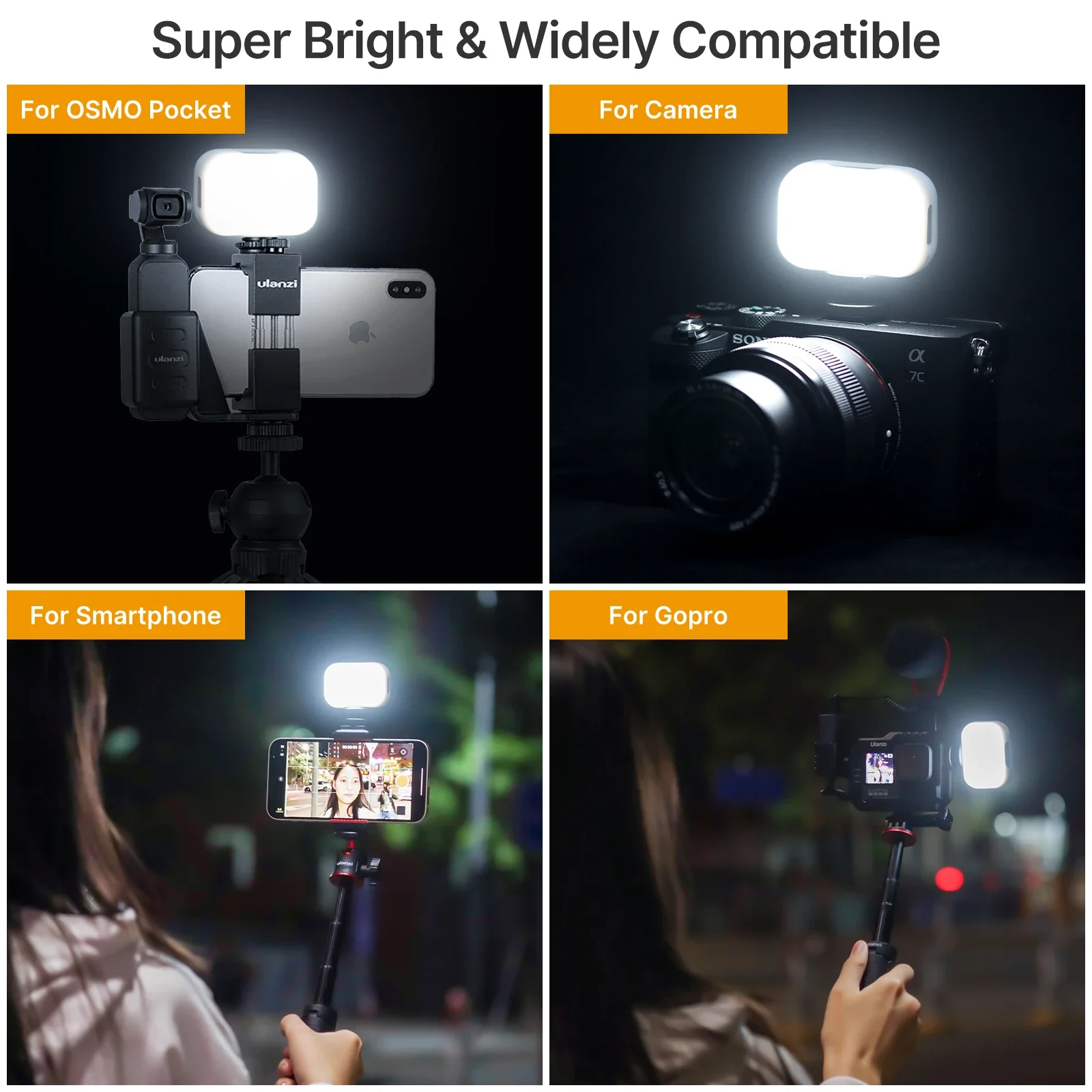 Ulanzi VL28 6500K Mini LED Video Light Rechargable GoPro Light Mod Camera Gopro 10 9 8 iPhone 13 12 Pro Max 11 X Xs led video light led fill light handheld led light led photography light