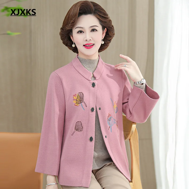 

XJXKS 2022 Spring Autumn New Fashion Three-quarter Sleeve Women Jacket Loose Plus Size Comfortable Single-breasted Knitted Coat