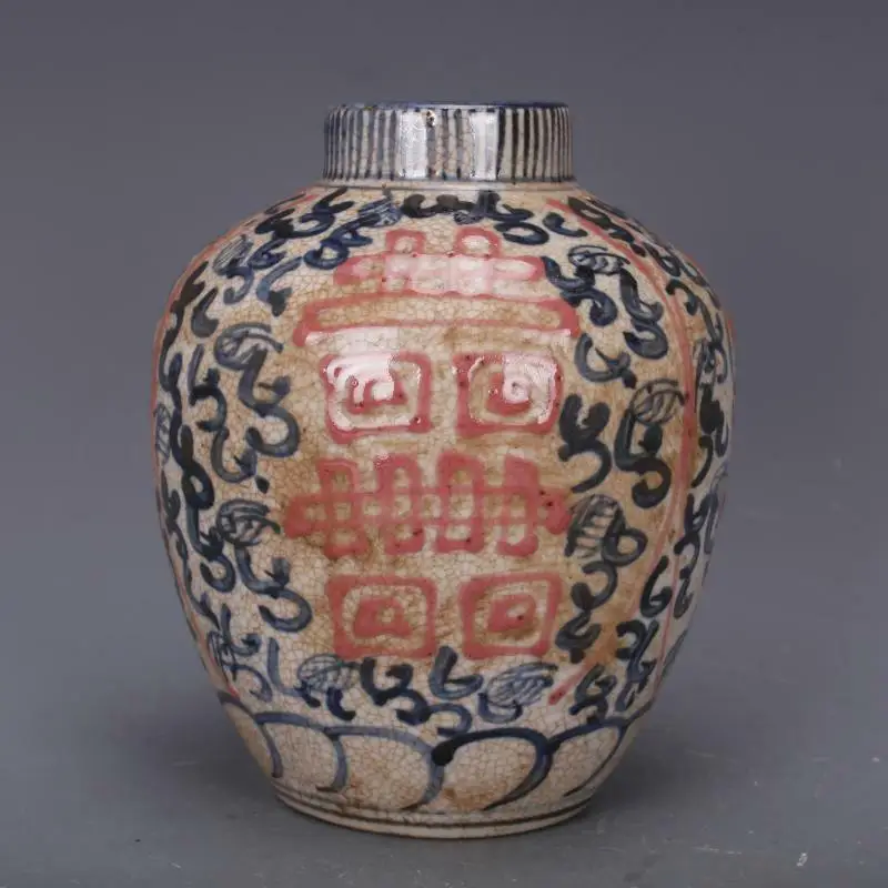 Китайский сине-белый фарфоровый горшок Ming Jiajing ручная роспись красная банка 6,5