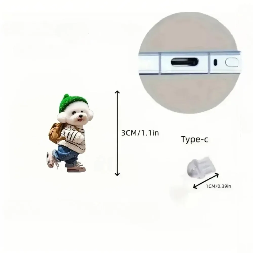 2D Flat Acrylic Puppy Man Phone Dust Plug Decoration for IPhone and Type-C Backpack Dog Charging Port Pendant Accessories 1
