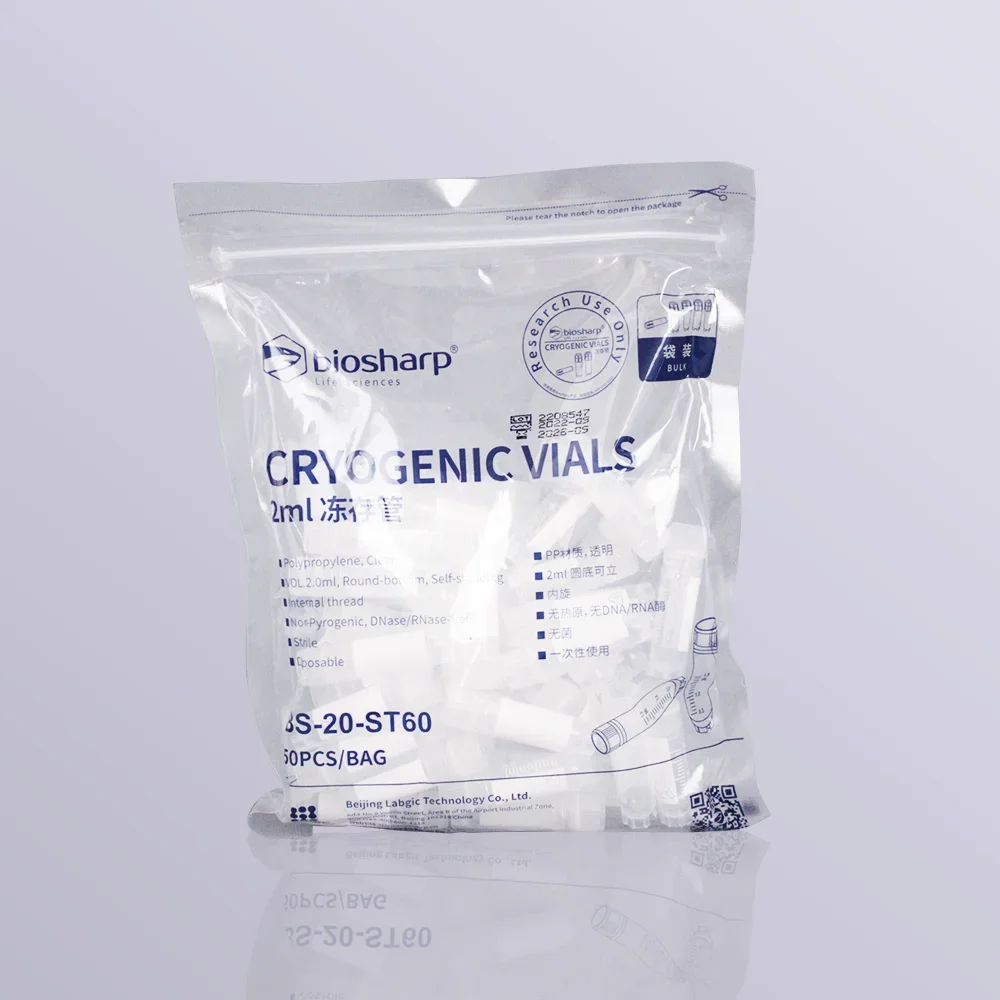 Disposable 50pcs Freezing Tube Cryogenic Vial Self-standing Internal Thread Sterile with White/Clear Screw Cover Freezing Tube