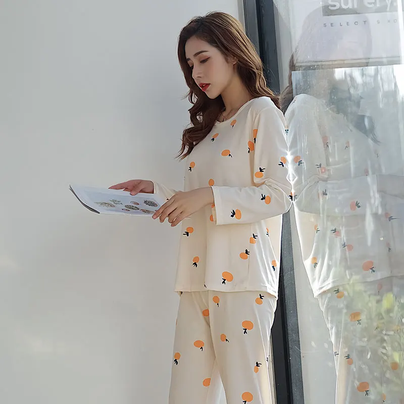 Special price spring and summer new women's pajamas double long round neck pullover home clothes simple casual two-piece set newborn baby suit cotton solid color cute bear embroidery clothes casual round neck pullover sweater two piece set spring autumn