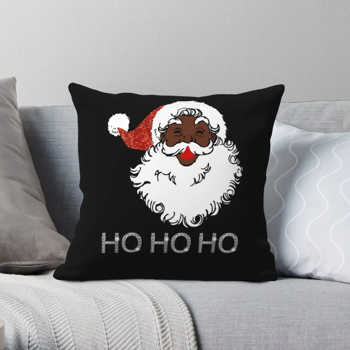 

Ho Black Santa Square Pillowcase Polyester Linen Velvet Creative Zip Decorative Pillow Case Home Cushion Cover 18"