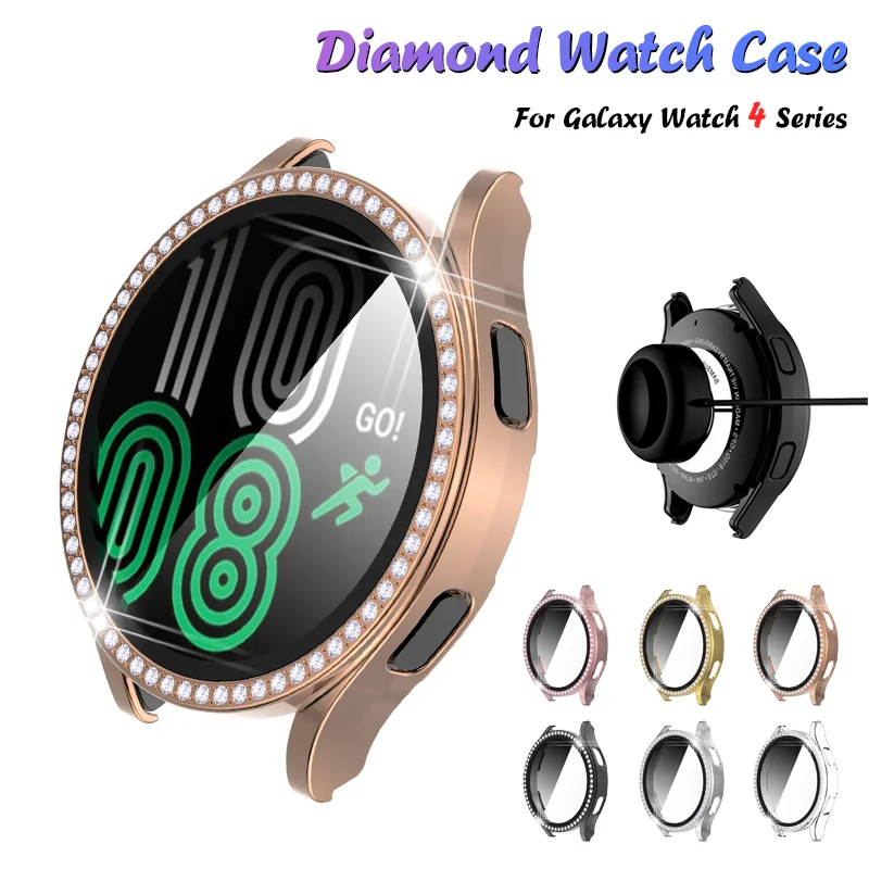 Glass+Diamond Case For Samsung Galaxy Watch 6 40mm 44mm Accessories Bling  PC bumper+Screen protector Galaxy watch 5 4 Cover Case - AliExpress