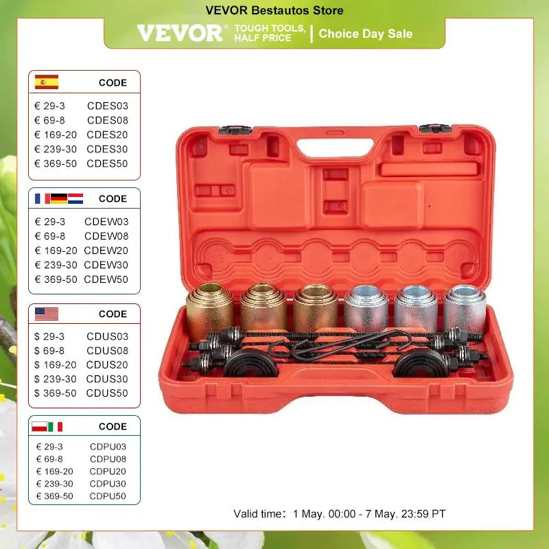 VEVOR 26pcs Universal Press and Pull Sleeve Kit Car Removal Installation Bushes Bearings Tool for Car Repair Auto Maintenance