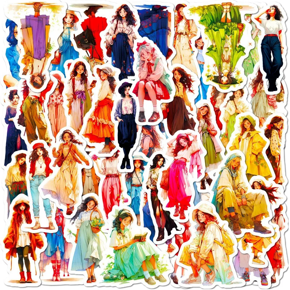 

50Pc Cute Leisure Time Girls Decorative Stickers Pack Fashion Girl Sticker Scrapbooking Label Diary Notebook Art Journal Planner