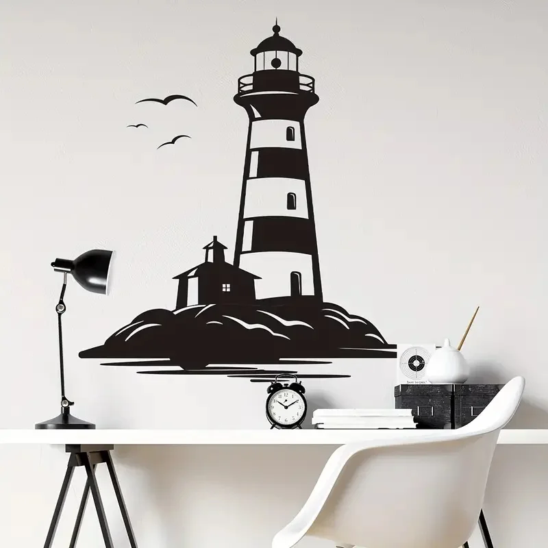 Lighthouse Landscape Painting Wall Stickers Island Bright Wall Home Cabinet Door Decoration Vinyl Car sticker