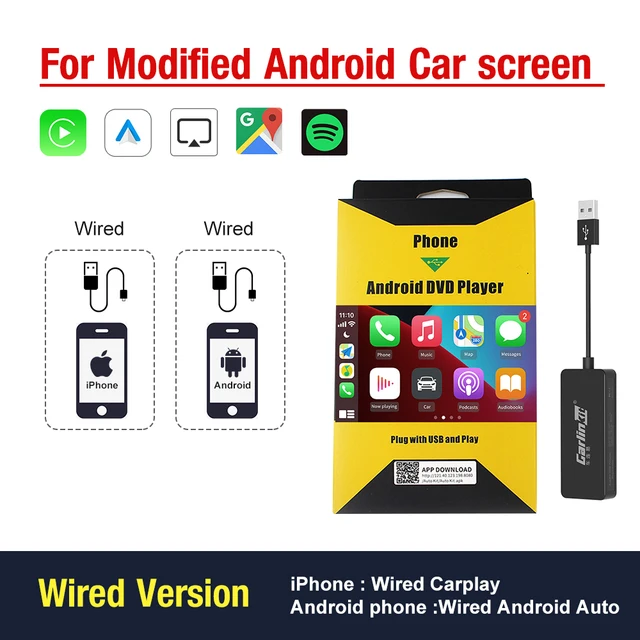 Carplay Dongle per l'automobile con Android Capo Unità Sistema, aggiungi funzione Carplay/Wired Android Auto/Mirroring/iOS13, nero