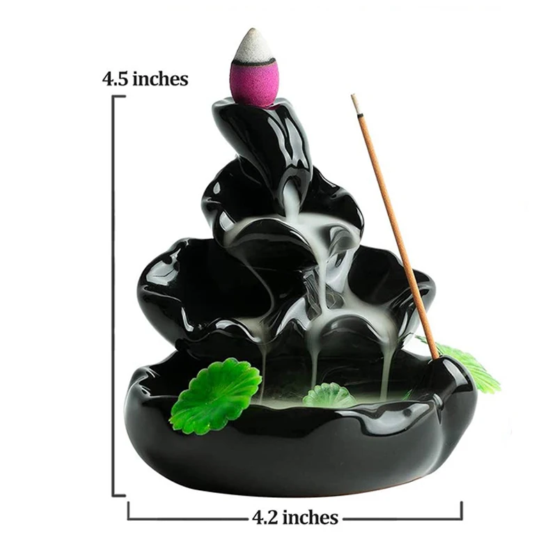 Bruciatore Per Incenso A Cascata Con Statua Buddha Dorato In Ceramica – Per Rilassarsi E Meditare