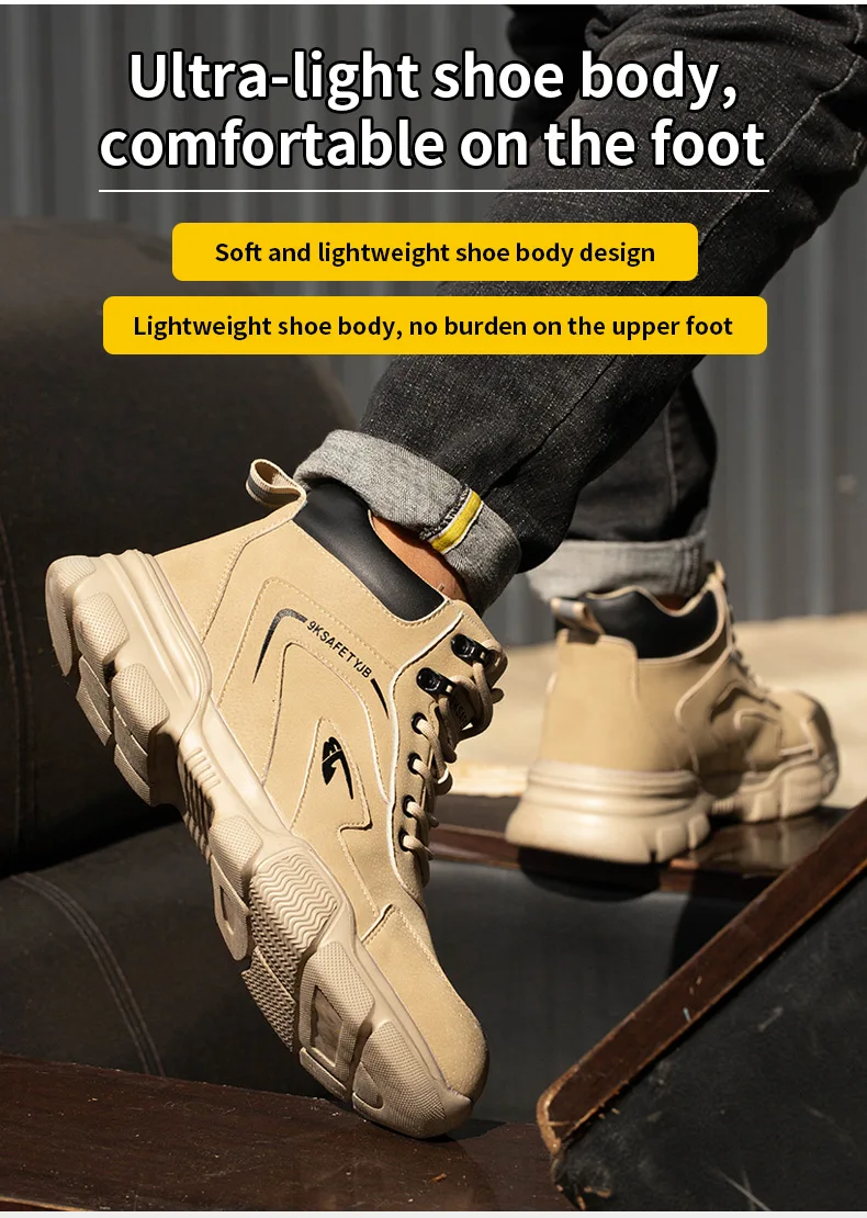 Work Safety Shoes Men Anti-smash Anti-puncture Work Sneakers Steel Toe Shoes Light Comfort Security Boots Indestructible Shoes