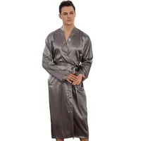 Grande taille vêtements de nuit pour hommes Kimono Robe de bain Robe gris à manches longues col en v vêtements de nuit avec poche de ceinture printemps été hommes vêtements de maison 6