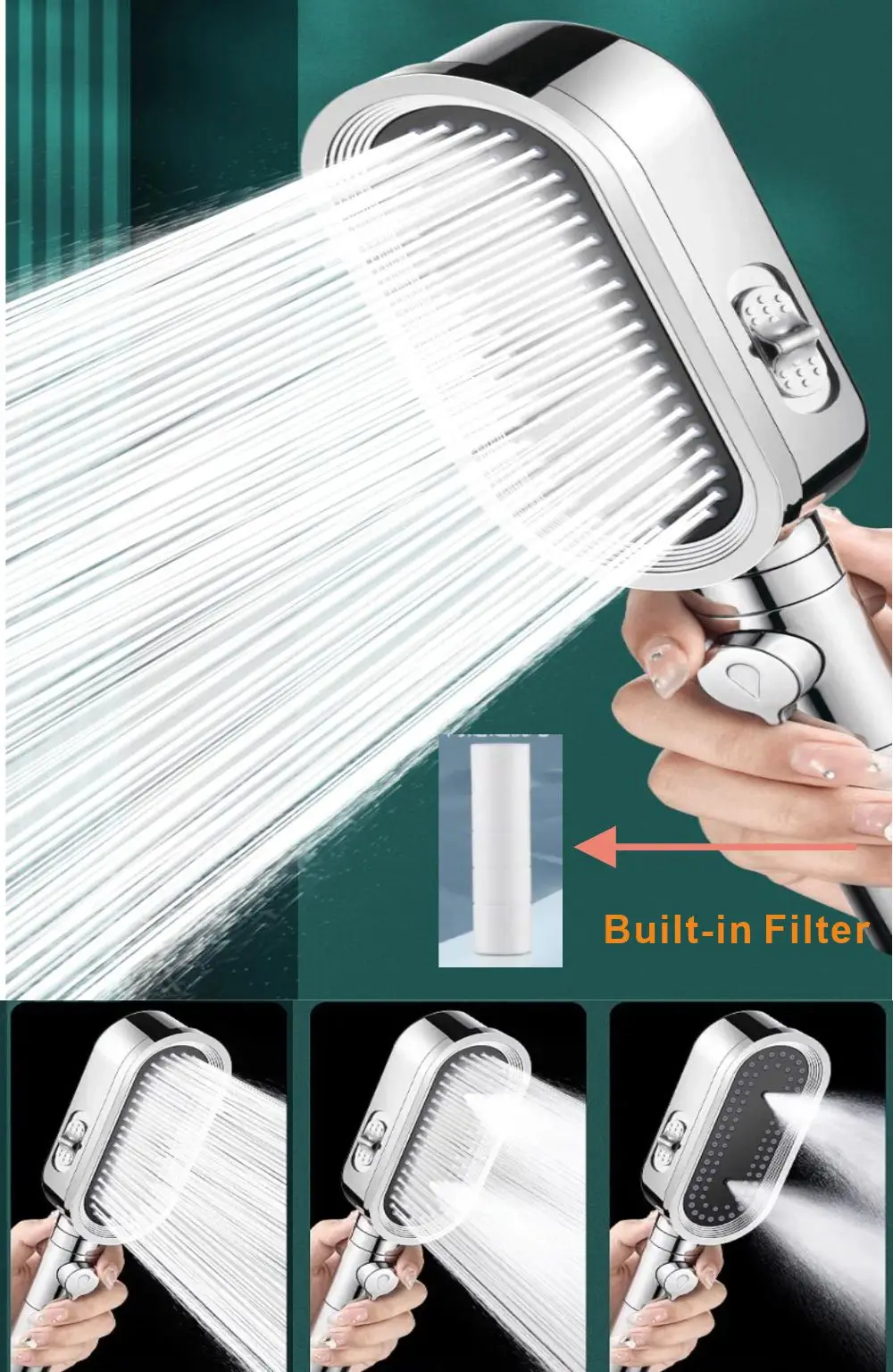 

New 4 Modes Shower Head High Pressure Showerhead One-Key Stop Water Massage Shower Head With Filter Element Bathroom Accessories