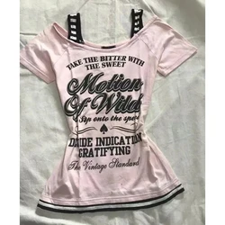 Vintage Black Gothic Punk Graphic V - Neck Hoodie Tee - M (525 Pink)