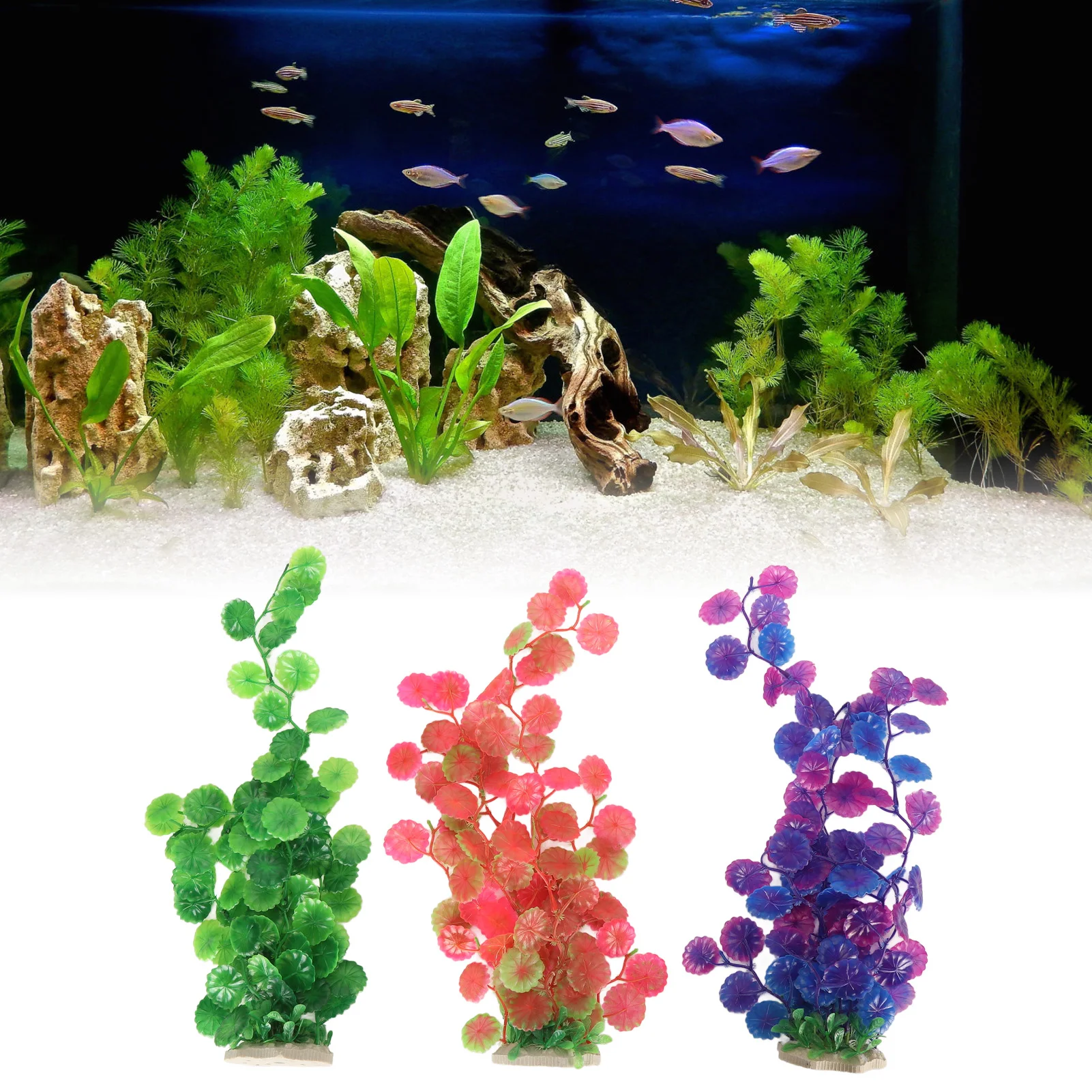 

3pcs Artificial Aquarium Plants Soft Safety Plastic Fish Tank Plants Decoration Lifelike Vibrant Colors Fake Plants Ornament