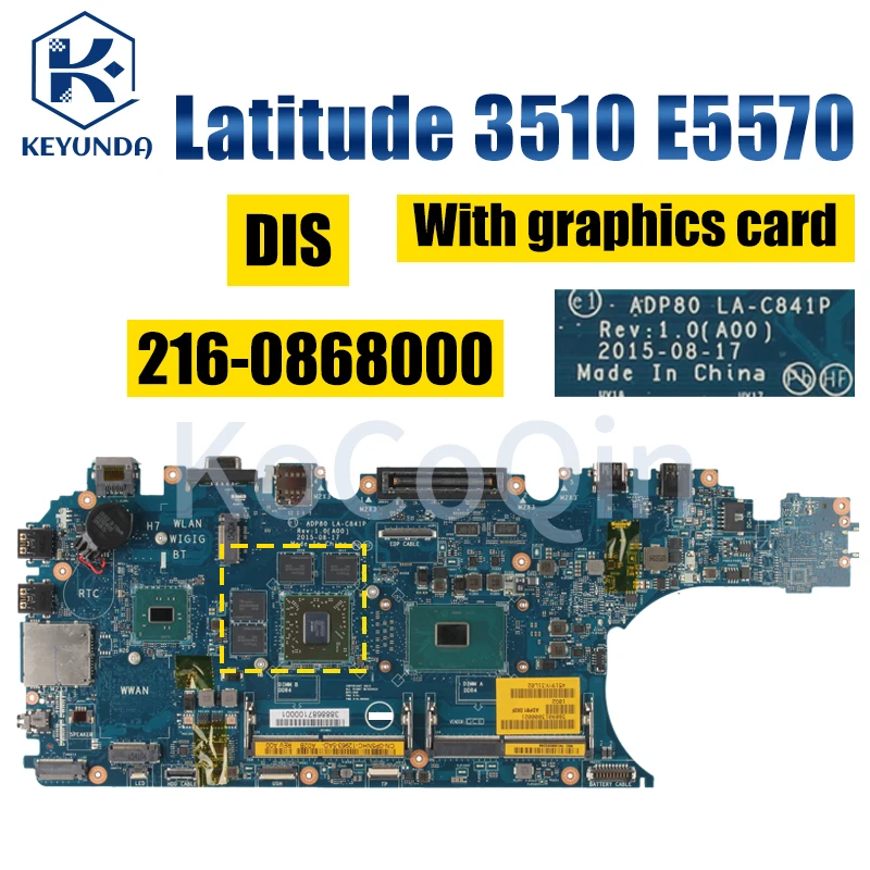 Latitude Laptop Motherboard Notebook Mainboard La-c841p 09mtyr 0n98y6 0cc27g 00d152 0xj3xm 0cptx8 e3 i5 i7 6ª Geração 3510 - Imagem 2