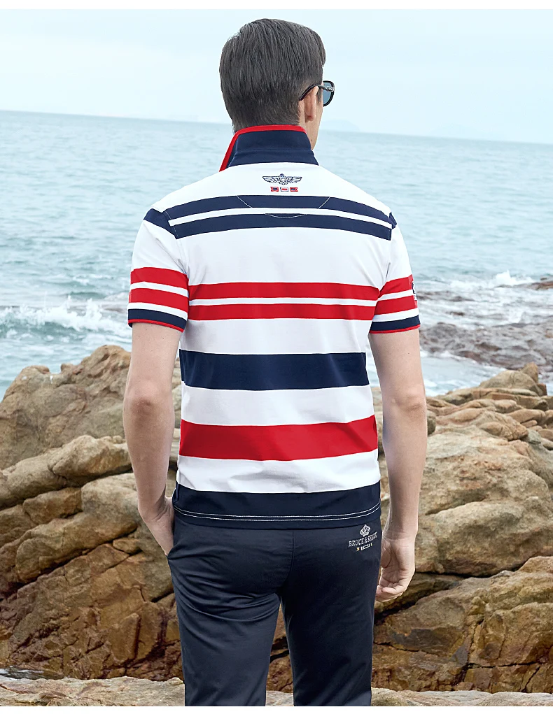 Summer New Embroidery Men's Striped Polos Short Bruce&Shark Casual Fashion Blue T-shirt Loose Breathable Men's Red Tee Size 4XL 20 S067fe801959a4b9888ea187de7768f77M