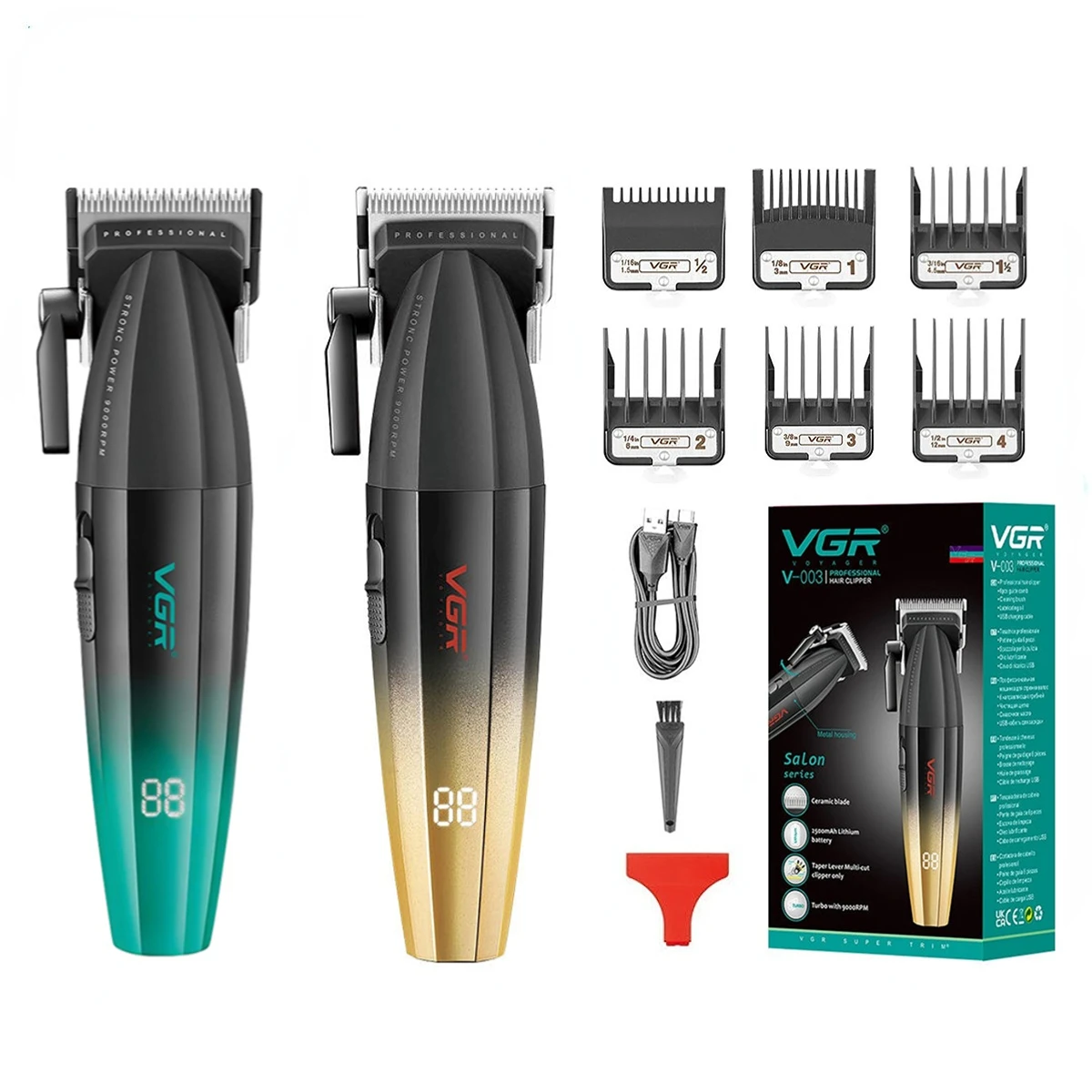 Hair Clipper VGR Professional Hair Cutting Machine Adjustable Trimmer Electric 9000 RPM Barber LED for Men V-003