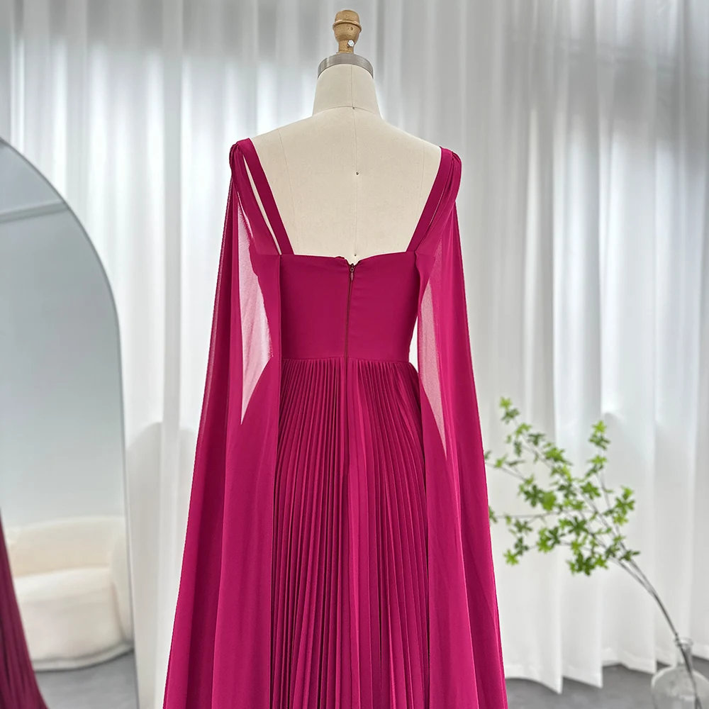 S06803a8691714d038f4df96f39a82896O Fuchsia Chiffon Dubai Evening Dresses with Cape Sleeves Yellow Arabic Elegant Women Wedding Party Formal Gowns Mallzona
