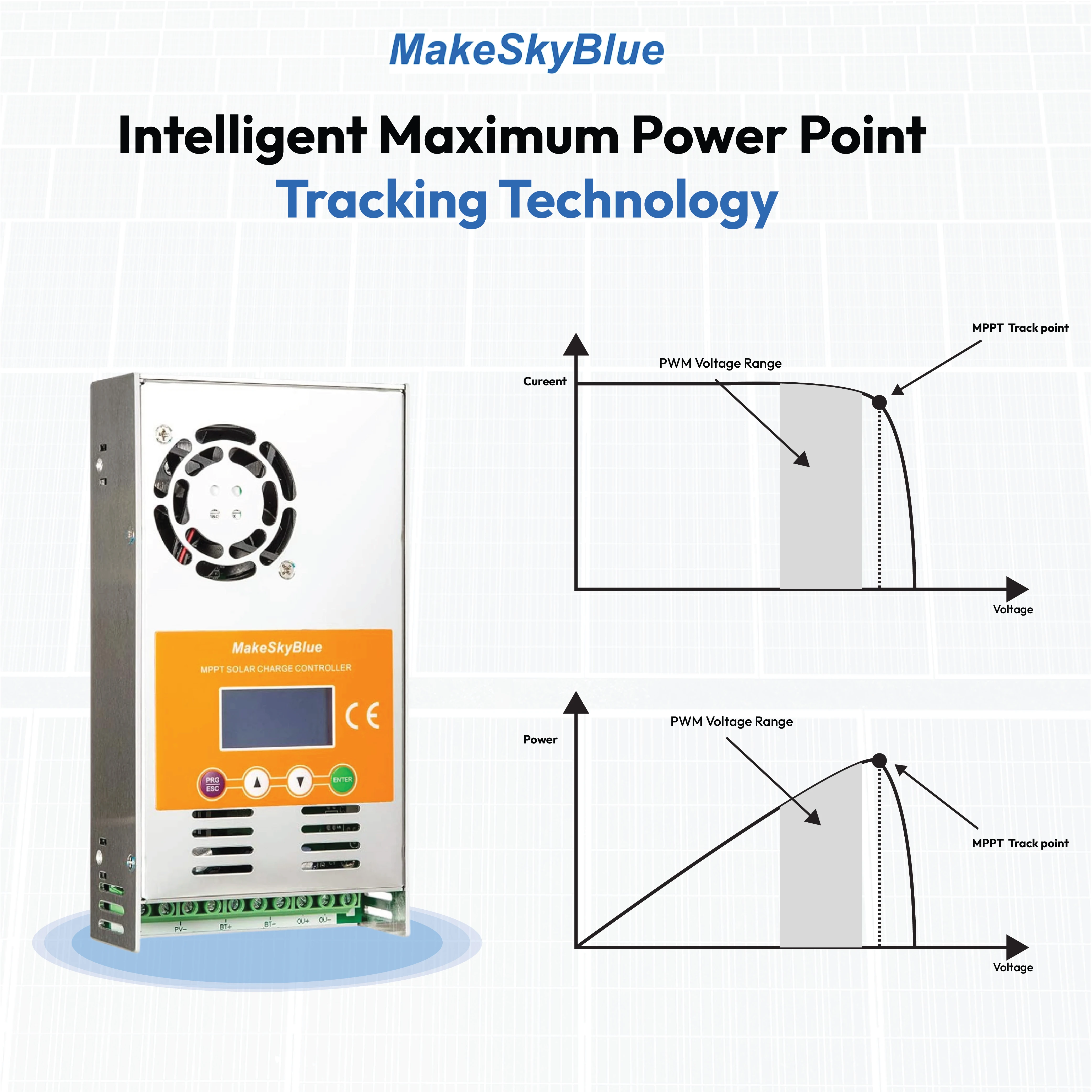 Wifi 클라우드 박스가 장착된 60A-V123 12V 24V 48V 납산 배터리용 MakeSkyBlue 태양 전지 패널 MPPT 충전 컨트롤러