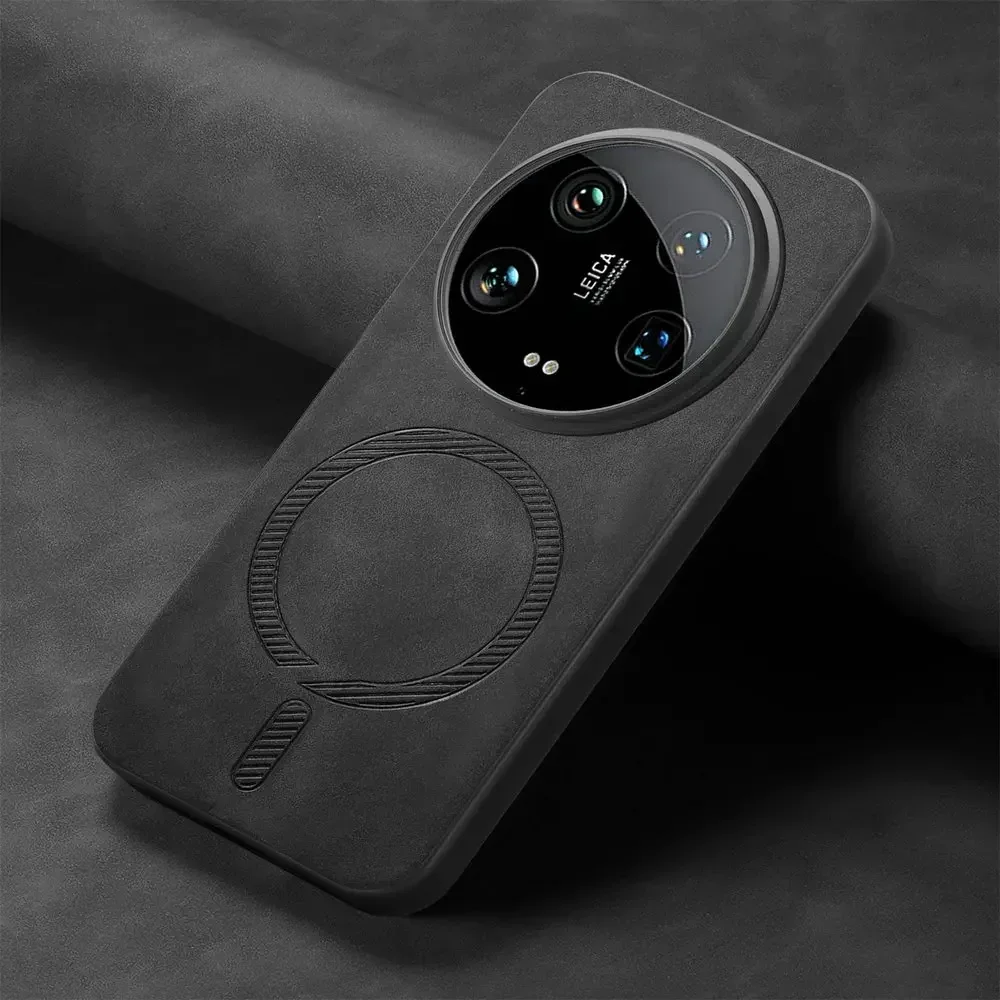 Luxury Leather Back Panel Armor Phone Case with Magsafe Cover