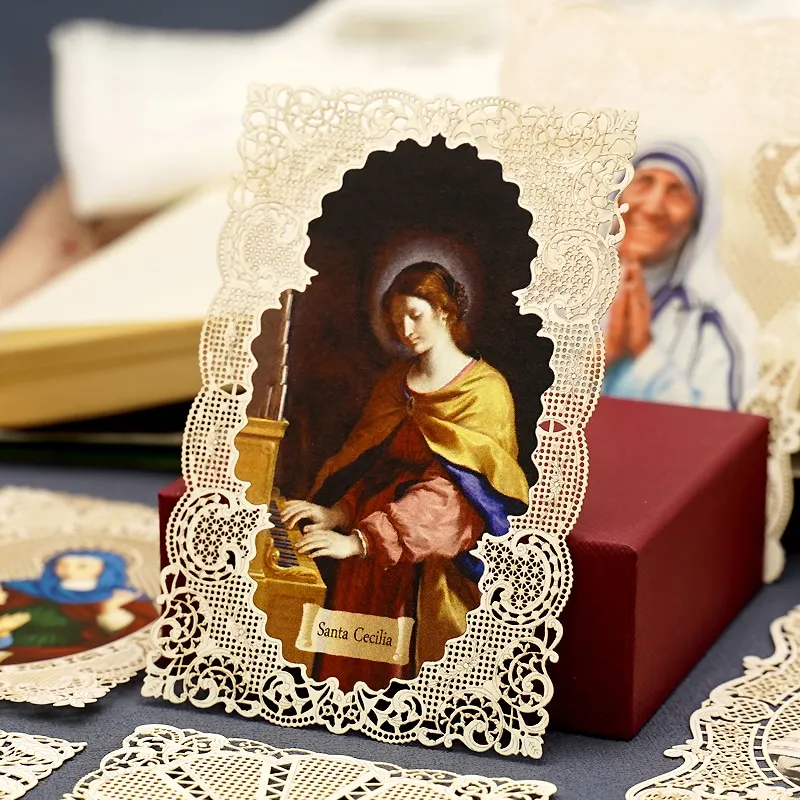 Religious Bookmark of St. Cecilia Christian Lace Holy Card 7x11cm Christ Figures Icons Catholic Church Gift