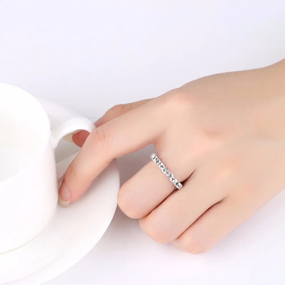 Fashion Style Elastic Silver Plated Tone 3 Row Crystal Rhinestone Finger Ring Toe Ring Bridal Jewelry 1pcs finger ring silver ring zircon crystal ring