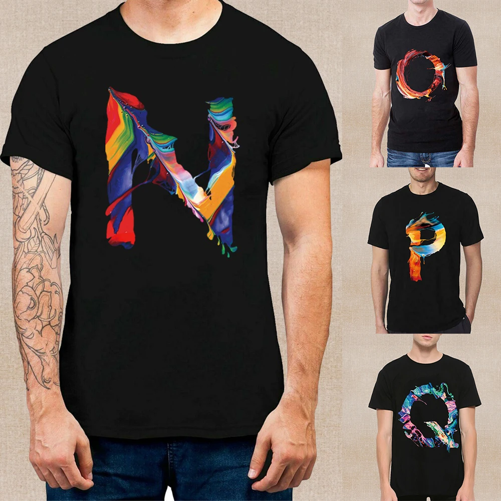 

2023 Summer Man T-shirts Short Sleeve Casual T Shirt Fashion Harajuku Paint Letter Printing Pullover Hip Hop O-neck Clothing Top