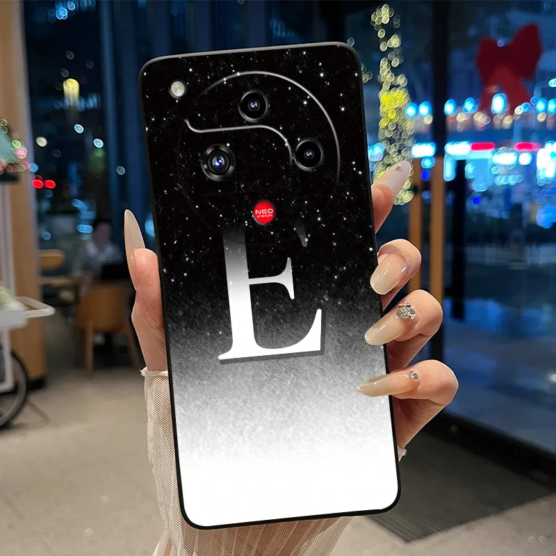 Elegant Anti-Scratch Black Phone Case with A-Z Initial Letter Design