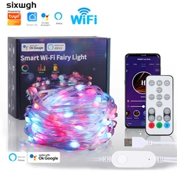 SIXWGH Tuya Smart Wifi Fairy Light Outdoor RGB Garland Festoon LED String Lights Party Garden Wedding with USB Interface Alexa