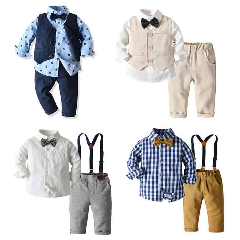 

Baby Boy Clothing Set Dress Suit Gentleman Shirt With Bow Tie +Trousers Sets Party Wedding Handsome Kids Clothing Boys Clothes