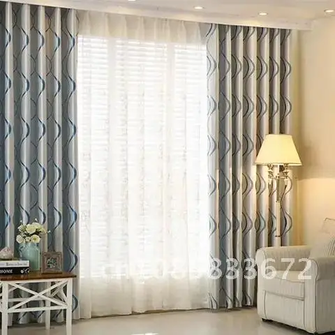 

Modern Luxury Thick Thermal Blackout Curtains Wavy Striped Kitchen Curtains for Living Room Bedroom Decor