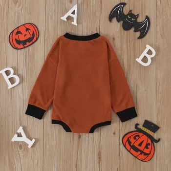 Long Sleeve Baby Sweatshirt Romper for Girls Boys Halloween Clothes Pumpkin/Ghost Print Infant Jumpsuit for Newborn Costumes 3