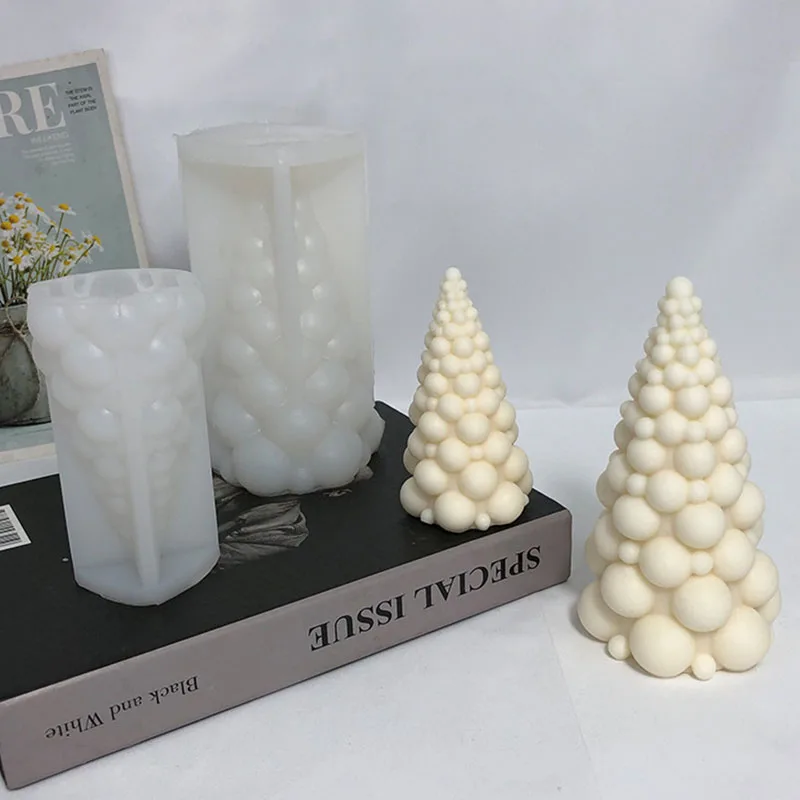 3D Bubble Christmas Tree Silicone Candle Mold Handmade Scented Candle Making Kit Gypsum Resin Soap Mould Christmas Decor Gifts