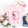 Pink New Flower Letter A B C D Children T-shirt Kawaii T Shirt Anime Cartoons Casual Clothes Kid Girl Boy Short Sleeve Top Tee 5