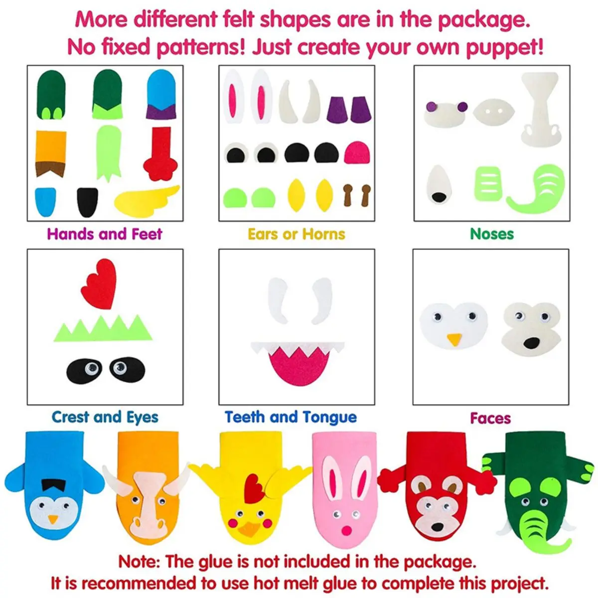 Felt Puppet Making Handcraft Kits Creative Handmade Puppets Craft Material for Kids Teens DIY Make Animal Theme Storytelling Toy