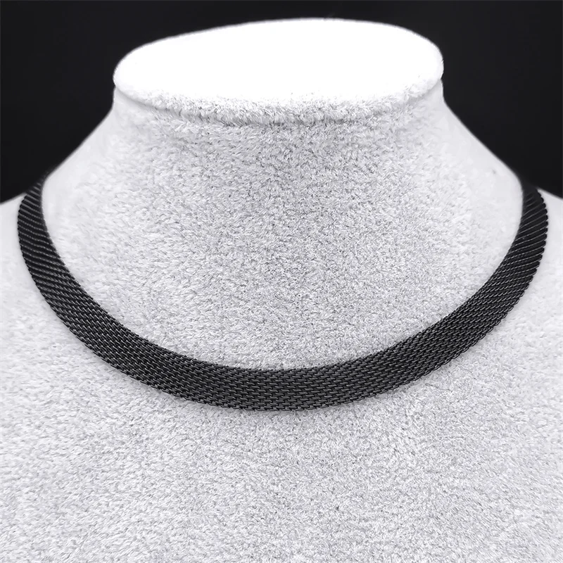 Flache Netzketten-Halskette für Damen und Herren aus Edelstahl in Goldfarbe, Mesh-Halsketten, Choker-Schmuck, Hochzeitsgeschenk, Joyas – Detail 6