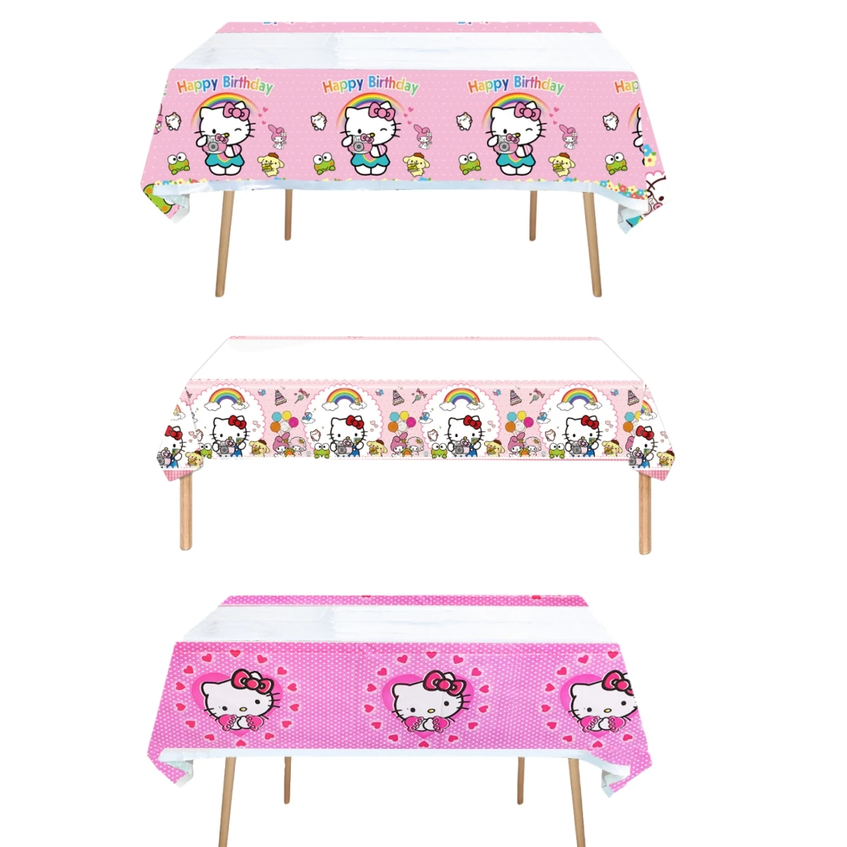 Hello Kitty Tablecloth Happy Birthday Decorations Cartoon Kawaii Table Cloth Kuromii Cat Baby Shower Girls Favors Party Supplies hello kitty gift bags birthday party decoration kawaii kuromii cinnamorolll candy bag baby shower kids favors for party supplies