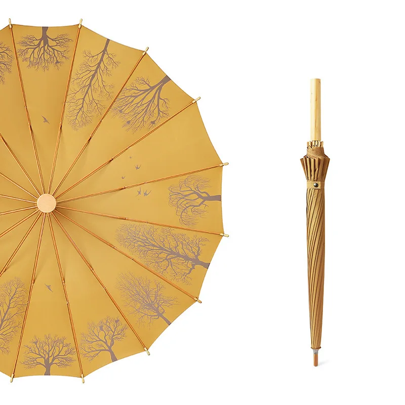 Japanese Umbrella Windproof Strong 16 Bones Wooden Handle Long 