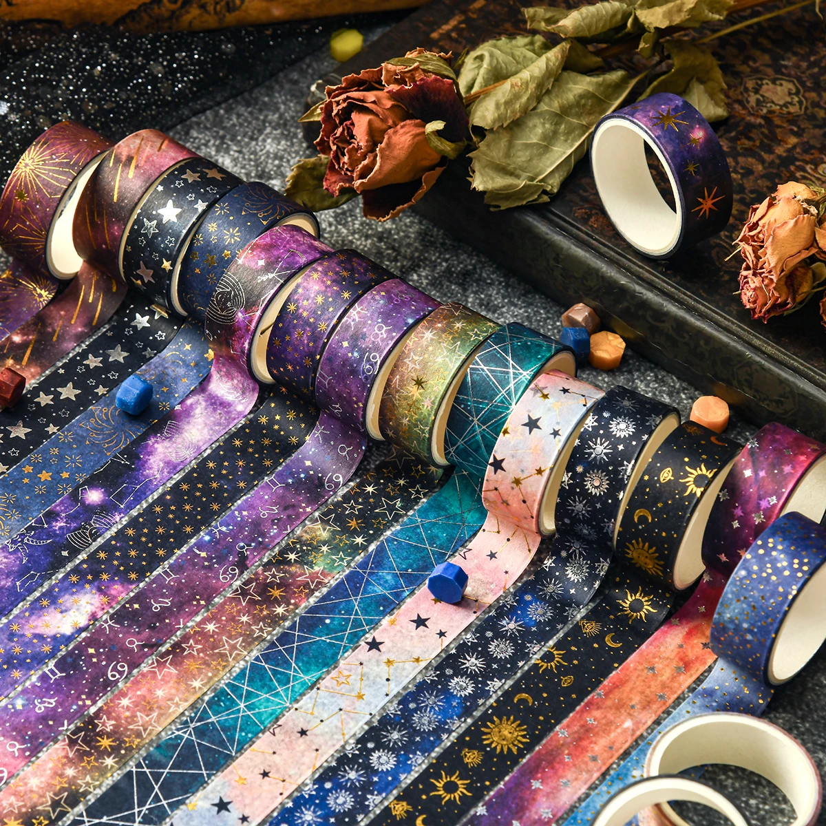 6 rolls of starry sky bronzing pattern washi tape, constellation pattern tape and gift wrapping decoration, gifts for friends 6