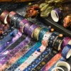 6 rolls of starry sky bronzing pattern washi tape, constellation pattern tape and gift wrapping decoration, gifts for friends 6